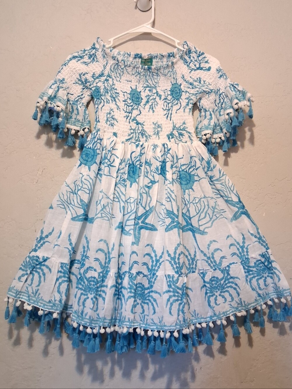 Antica Santoria by Giacomo Cinque Resort Beach Dress‎ 100% Cotton Tropical Blue